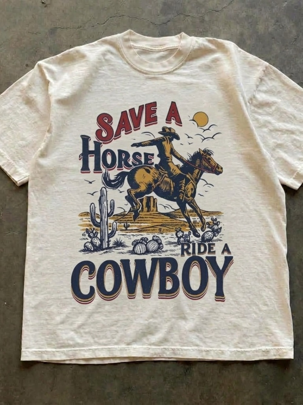 Save a Horse Ride a Cowboy Western Graphic Tee - Unisex Off White